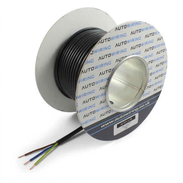 3 Core H05VV-F Black Flexible PVC Mains Cable – 1.5mm², 16 Amp, 240V