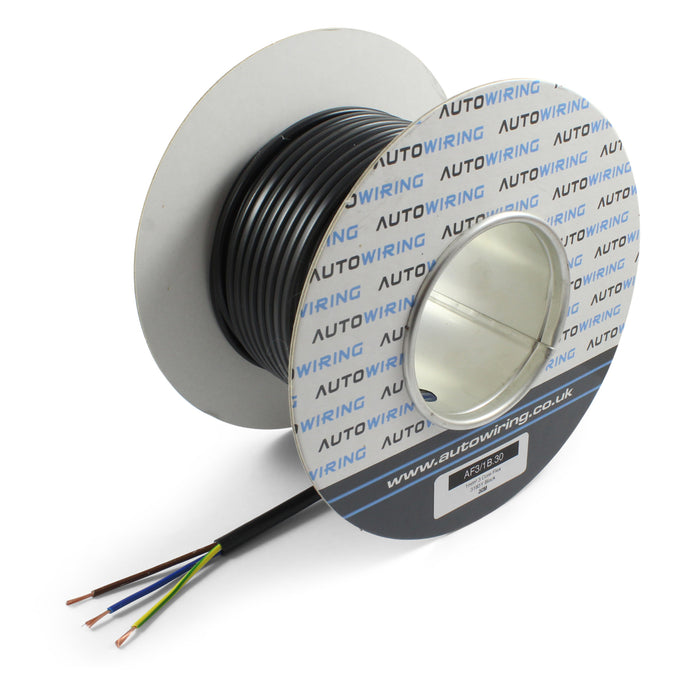 3 Core Black Flexible PVC Mains Cable – 1.0mm², 10 Amp, 240V