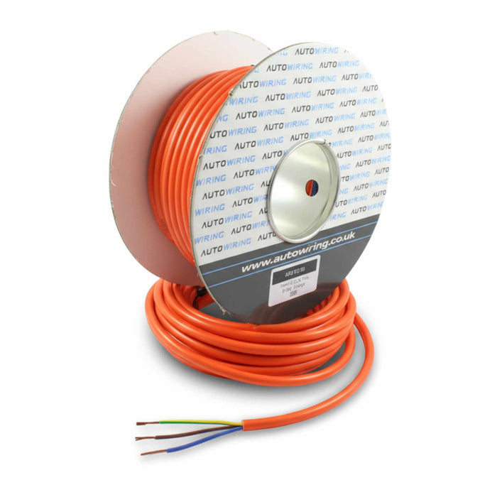 3 Core Orange Flexible PVC Mains Cable – 1.0mm², 10 Amp, 240V