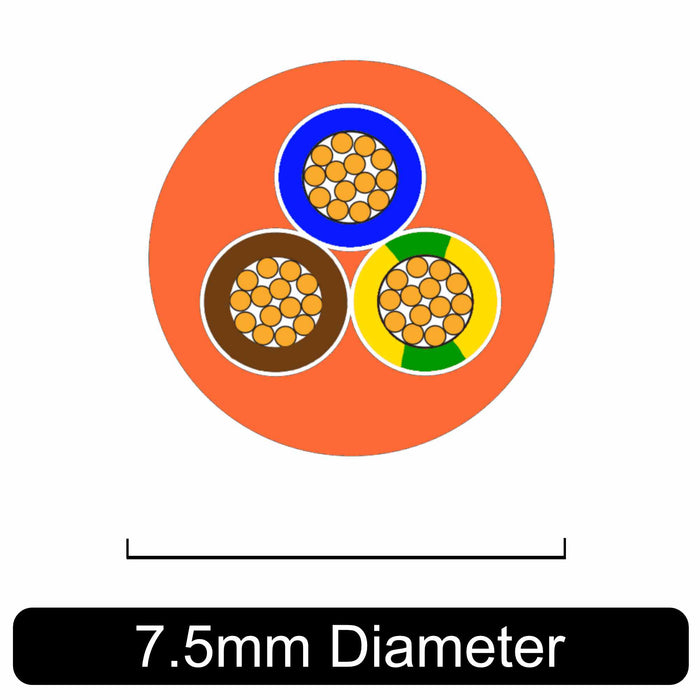 3 Core Orange Flexible PVC Mains Cable – 1.0mm², 10 Amp, 240V