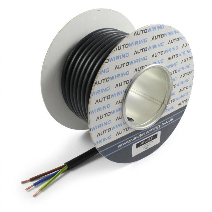 3 Core H05VV-F Black Flexible PVC Mains Cable – 2.5mm², 20 Amp, 240V