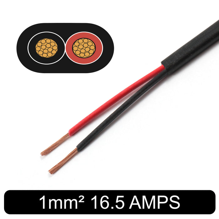 Flat Thin Wall 2 Core Cable 1mm² 18 AWG (16.5 AMPS)