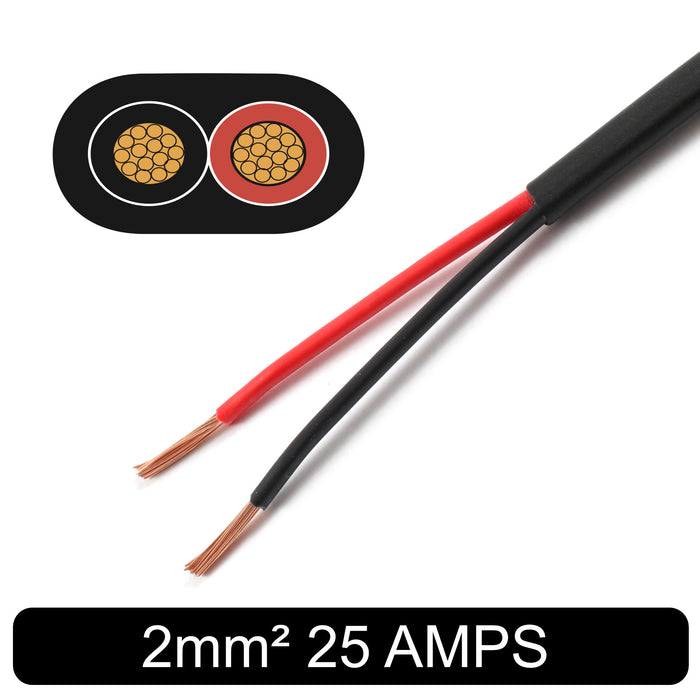 Flat Thin Wall 2 Core Cable 2mm² 15 AWG (25 AMPS)