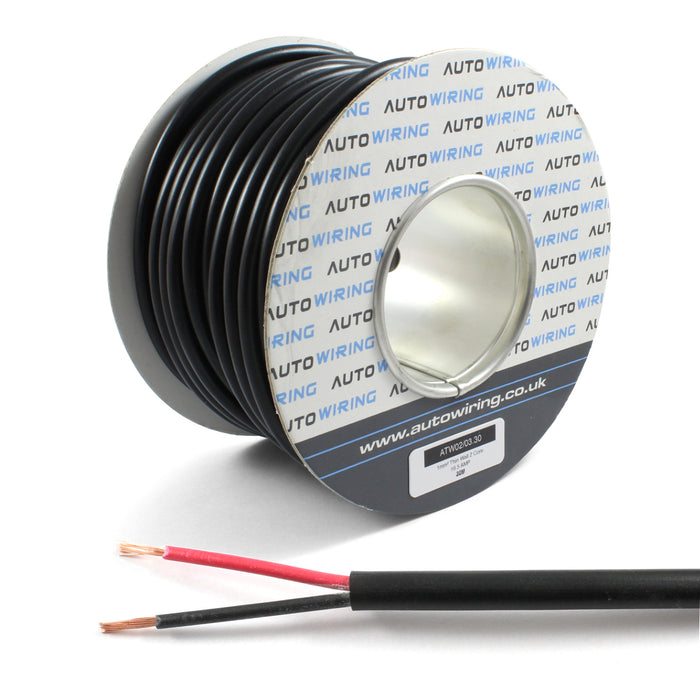 Round Thin Wall 2 Core Cable 1mm² 18 AWG (16.5 AMPS)
