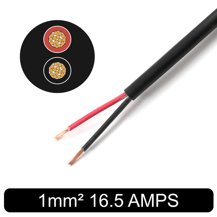 Round Thin Wall 2 Core Cable 1mm² 18 AWG (16.5 AMPS)
