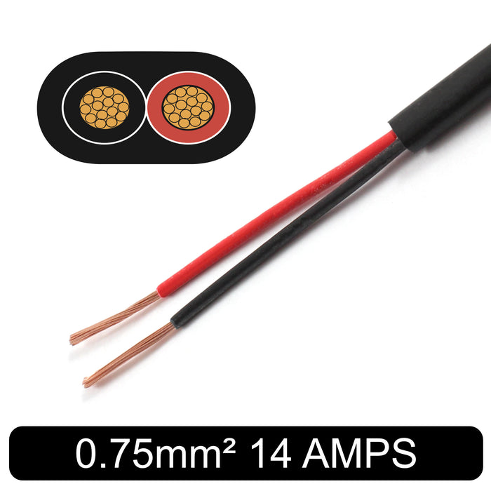 Flat Thin Wall 2 Core Cable 0.75mm² 19 AWG (14 AMPS)