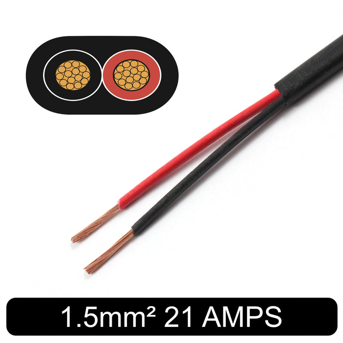 Flat Thin Wall 2 Core Cable 1.5mm² 16 AWG (21 AMPS)