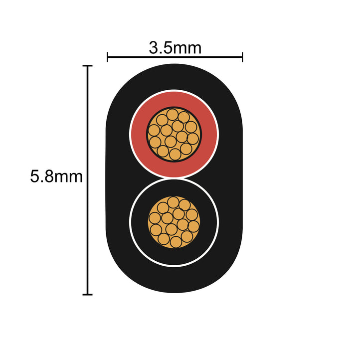 Flat Thin Wall 2 Core Cable 1.5mm² 16 AWG (21 AMPS)