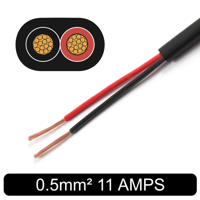Flat Thin Wall 2 Core Cable 0.5mm² 20 AWG (11 AMPS)