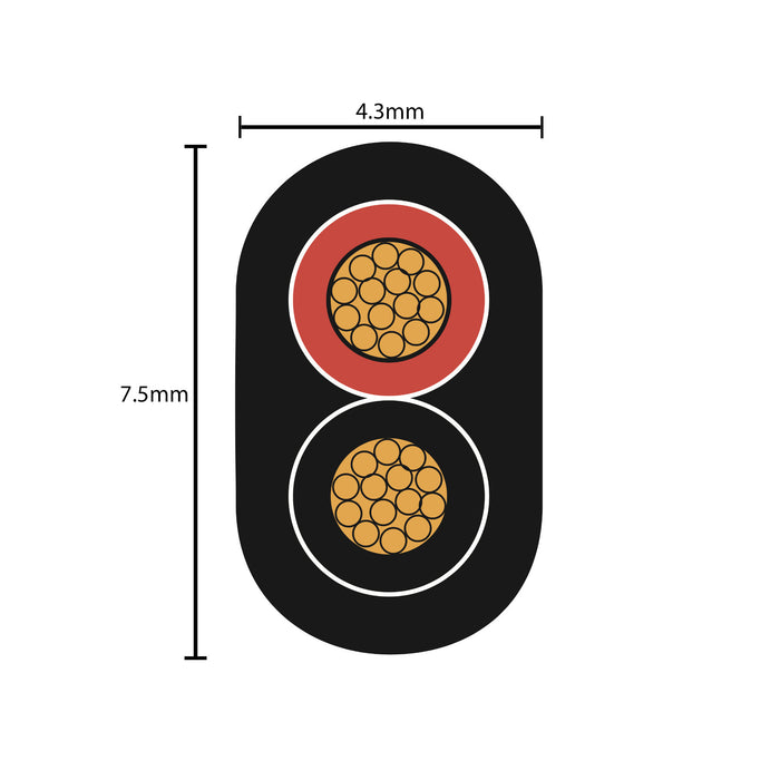 Flat Thin Wall 2 Core Cable 3.0mm² 13 AWG (33 AMPS)