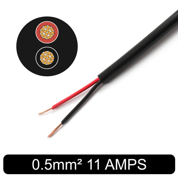 Round Thin Wall 2 Core Cable 0.5mm² 20 AWG (11 AMPS)