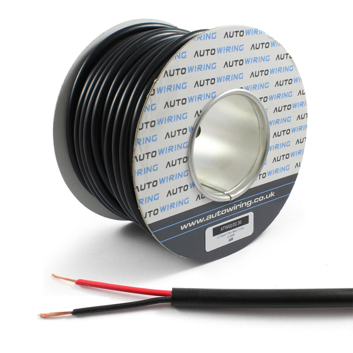 Round Thin Wall 2 Core Cable 0.75mm² 19 AWG (14 AMPS)