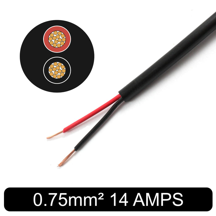 Round Thin Wall 2 Core Cable 0.75mm² 19 AWG (14 AMPS)