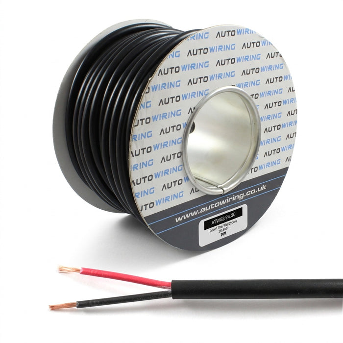 Round Thin Wall 2 Core Cable 2.0mm² 15 AWG (25 AMPS)