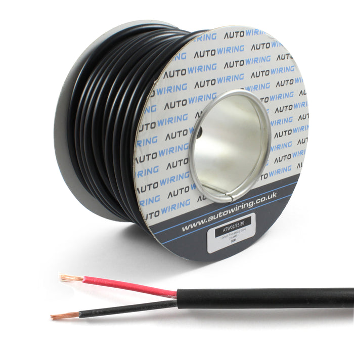 Round Thin Wall 2 Core Cable 1.5mm² 16 AWG (21 AMPS)