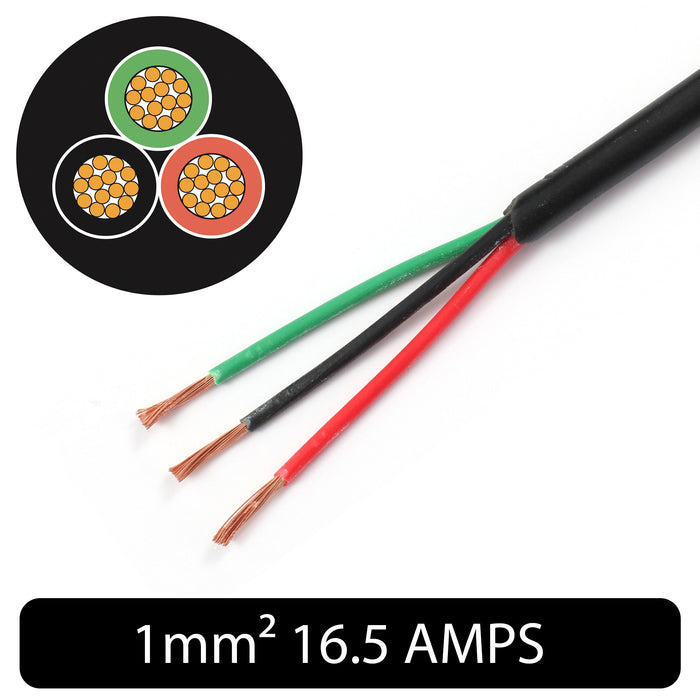 Thin Wall 3 Core Cable 1.0mm² 17 AWG (16.5 AMPS)
