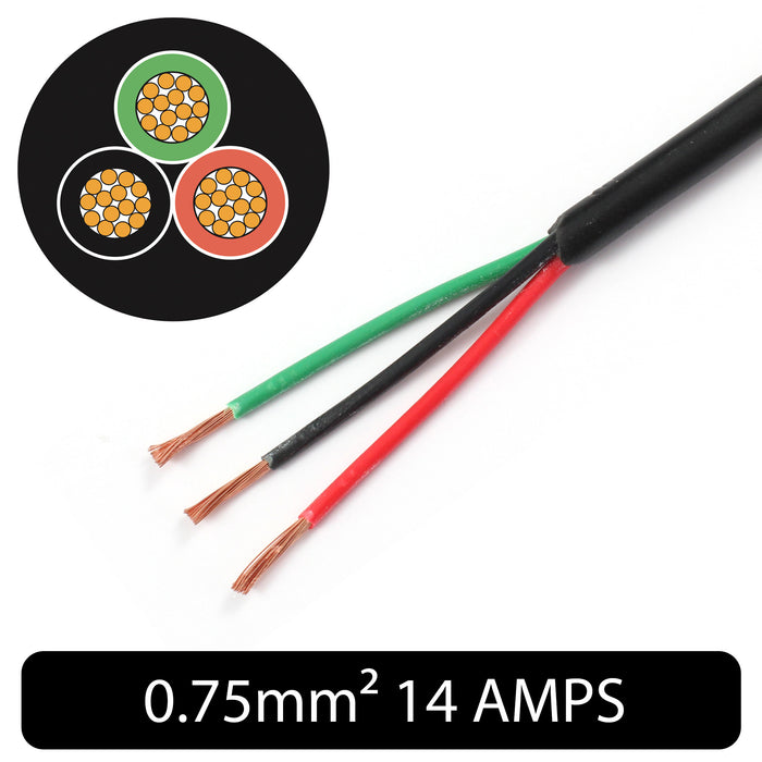 Thin Wall 3 Core Cable 0.75mm² 18 AWG (14 AMPS)
