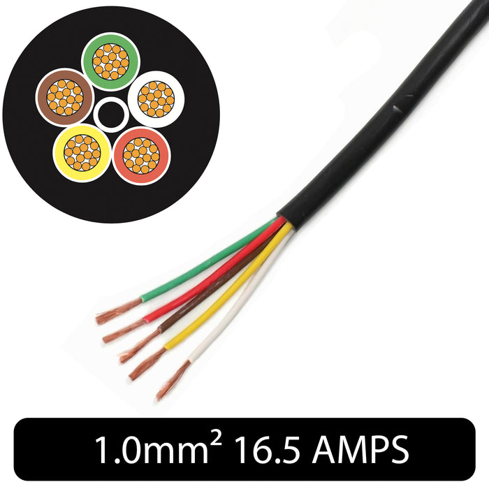 Thin Wall 5 Core Cable 1.0mm² 17 AWG (16.5AMPS)
