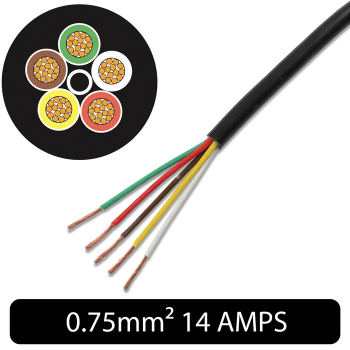 Thin Wall 5 Core Cable 0.75mm² 18 AWG (14 AMPS)