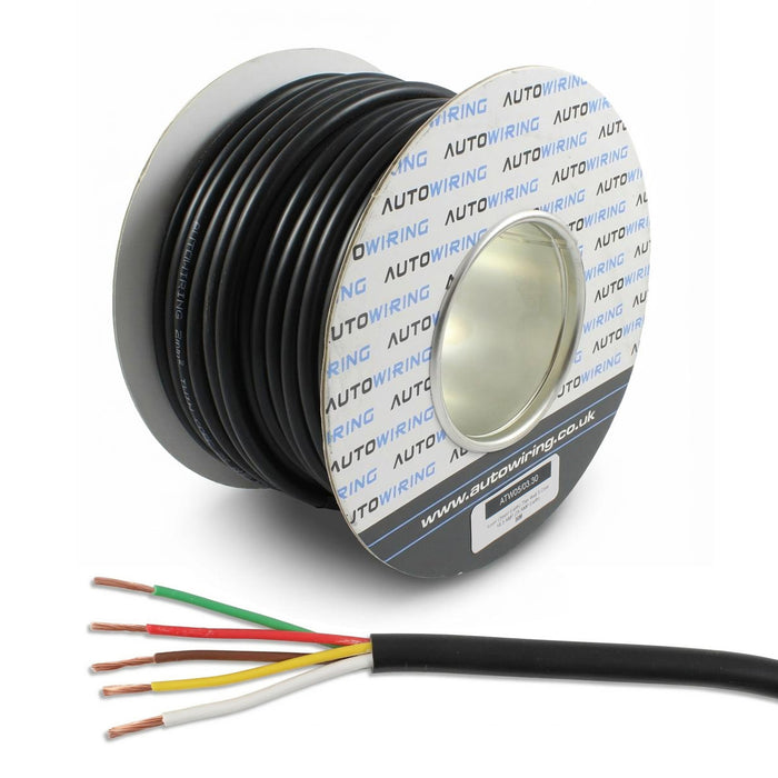 Thin Wall 5 Core Cable 1.0mm² (2.0mm²  Heavy Earth) (16.5 AMPS, 25 AMPS Earth)