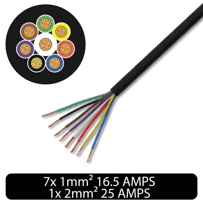 Thin Wall 8 Core Cable 1.0mm² (2.0mm²  Heavy Earth) (16.5 AMPS, 25 AMPS Earth)