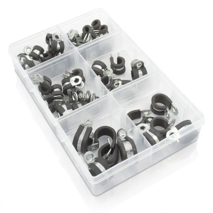 Rubber Lined Zinc Plated Metal P Clips - Assorted Box (45 Pces)