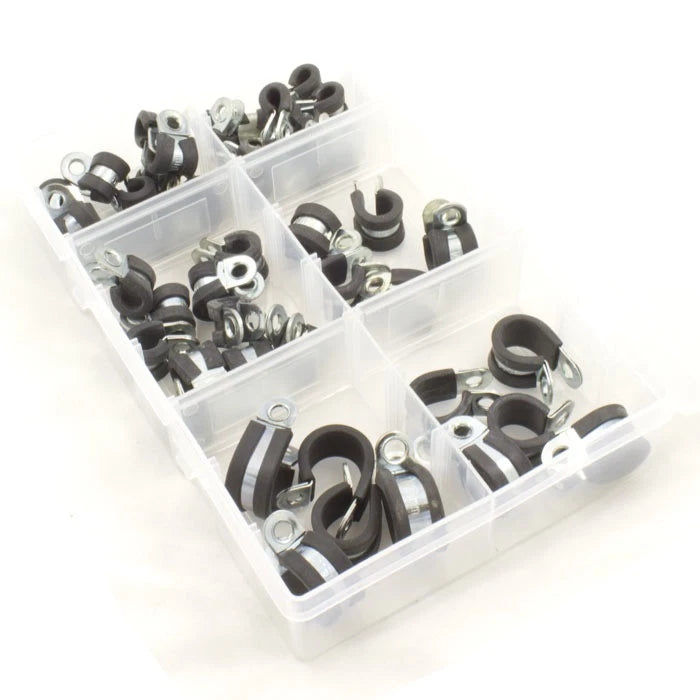 Rubber Lined Zinc Plated Metal P Clips - Assorted Box (45 Pces)
