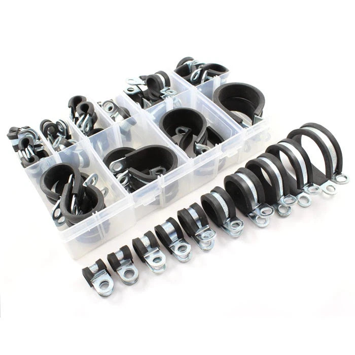 Rubber Lined Zinc Plated Metal P Clips - Assorted Box (50 Pces)